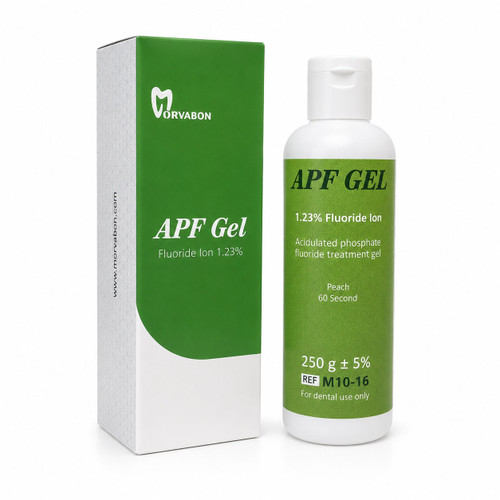 ژل فسفات فلوراید مروابن APF Gel 250 گرمی در بستهبندی اصلی مناسب فلورایدتراپی حرفهای و تقویت مینای دندان.