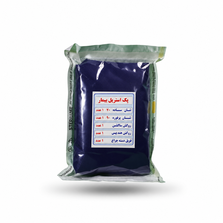 پک استریل بیمار EO هورن طب شامل شان پرفوره، شان ساده، روکش شلنگ ساکشن و فویل آلومینیومی