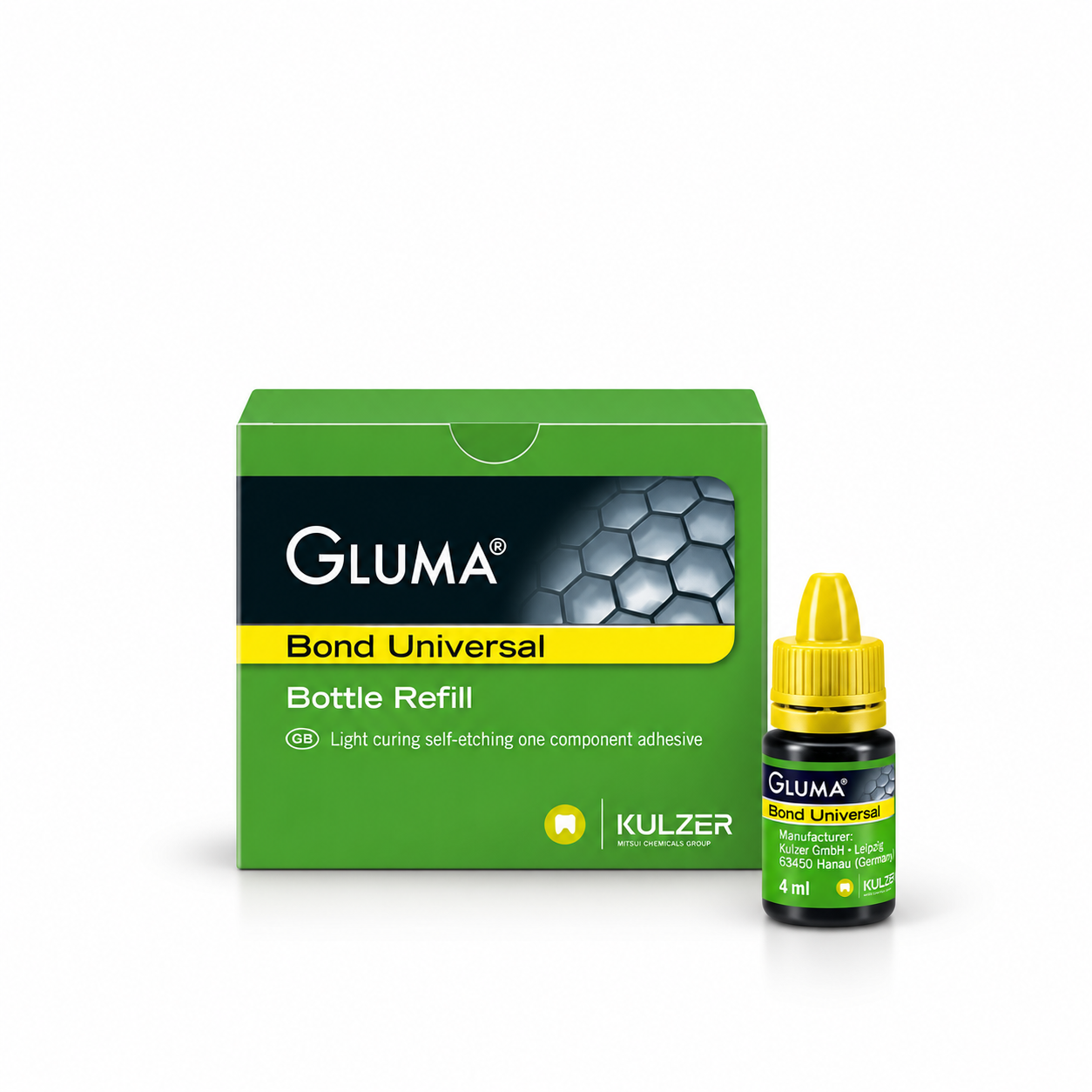 باندینگ یونیورسال GLUMA Bond Universal کولزر آلمان، بطری ۴ میلی‌لیتری به همراه جعبه محصول