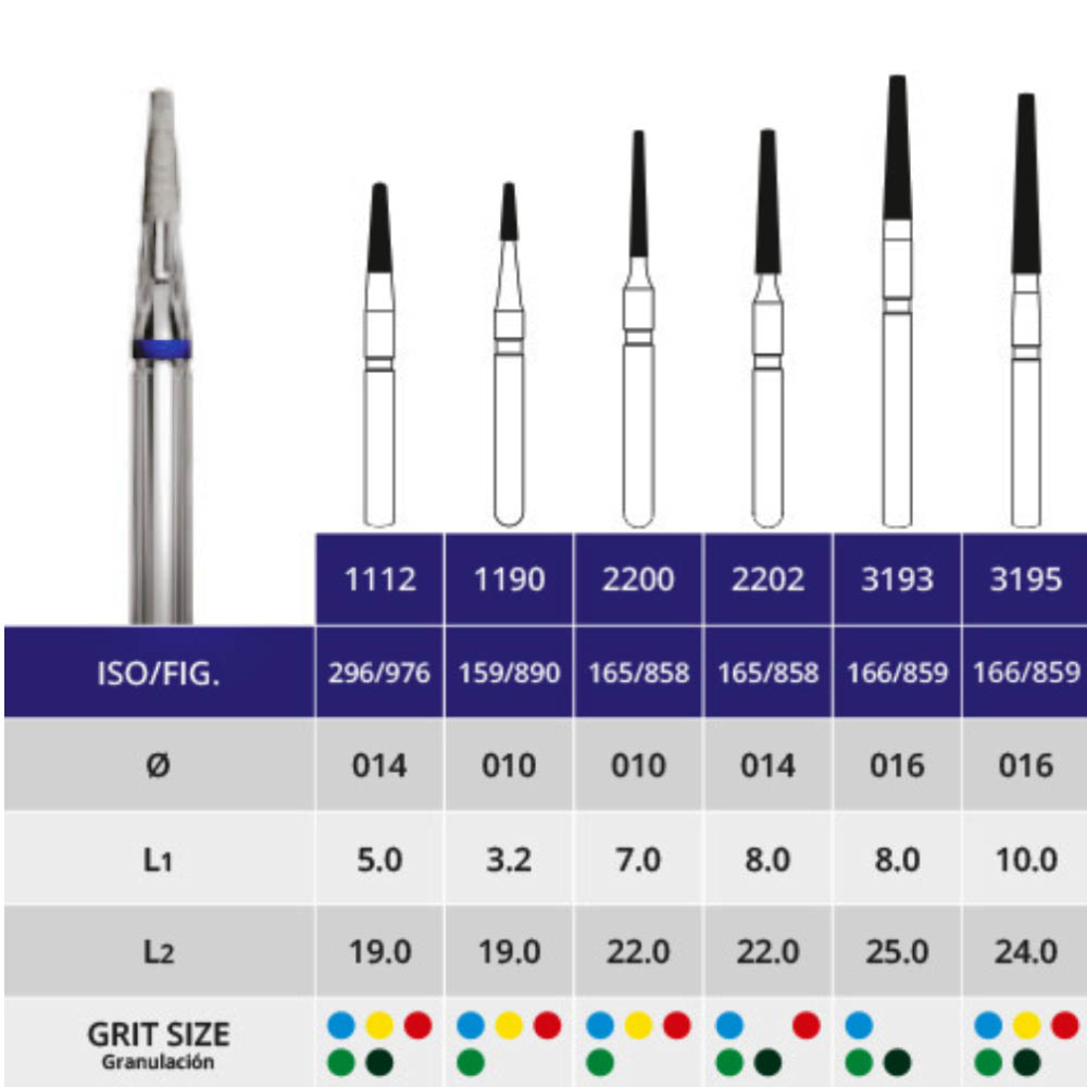 فرز الماسی توربین انواع مدل زیر لثه(سوزنی) – FG Diamond Burs Needle Types